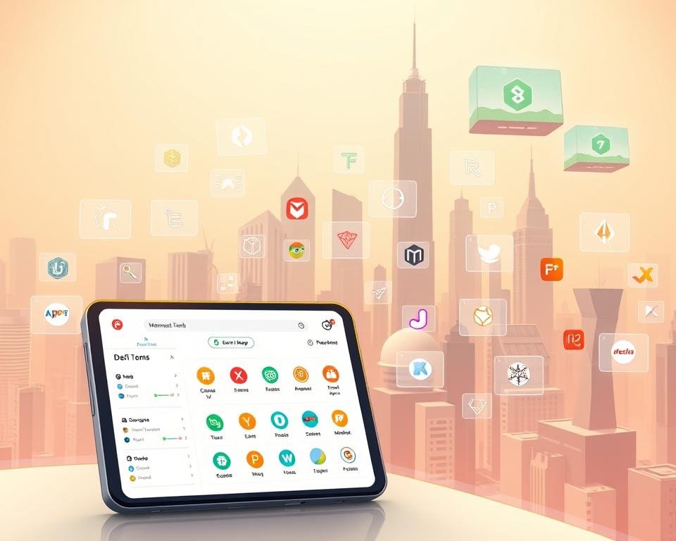 Prompt A detailed digital illustration depicting the Metamask Tumb crypto wallet seamlessly integrated with a variety of decentralized applications (dApps). In the foreground, the Metamask Tumb interface is prominently displayed, showcasing its intuitive navigation and secure transaction features. In the middle ground, various dApp logos and icons are arranged, representing the diverse ecosystem of decentralized platforms that can be accessed through the wallet. The background features a futuristic, minimalist cityscape with skyscrapers and floating holographic interfaces, conveying the cutting-edge and innovative nature of the DeFi landscape. The overall scene is illuminated by a warm, inviting color palette and soft, diffused lighting, creating a sense of harmony and accessibility between the user, the wallet, and the dApps. Prompt A detailed digital illustration depicting the Metamask Tumb crypto wallet seamlessly integrated with a variety of decentralized applications (dApps). In the foreground, the Metamask Tumb interface is prominently displayed, showcasing its intuitive navigation and secure transaction features. In the middle ground, various dApp logos and icons are arranged, representing the diverse ecosystem of decentralized platforms that can be accessed through the wallet. The background features a futuristic, minimalist cityscape with skyscrapers and floating holographic interfaces, conveying the cutting-edge and innovative nature of the DeFi landscape. The overall scene is illuminated by a warm, inviting color palette and soft, diffused lighting, creating a sense of harmony and accessibility between the user, the wallet, and the dApps.